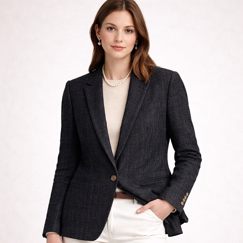 ANN TAYLOR Tweed Black Textured Single-Button Women's Blazer Size 2 Office